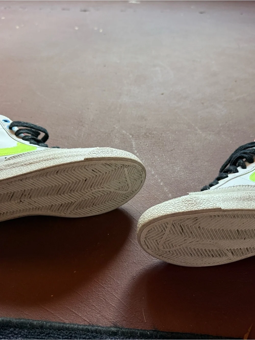 Nike White High-Top Sneakers with Neon Green Swoosh and Pink Lining
